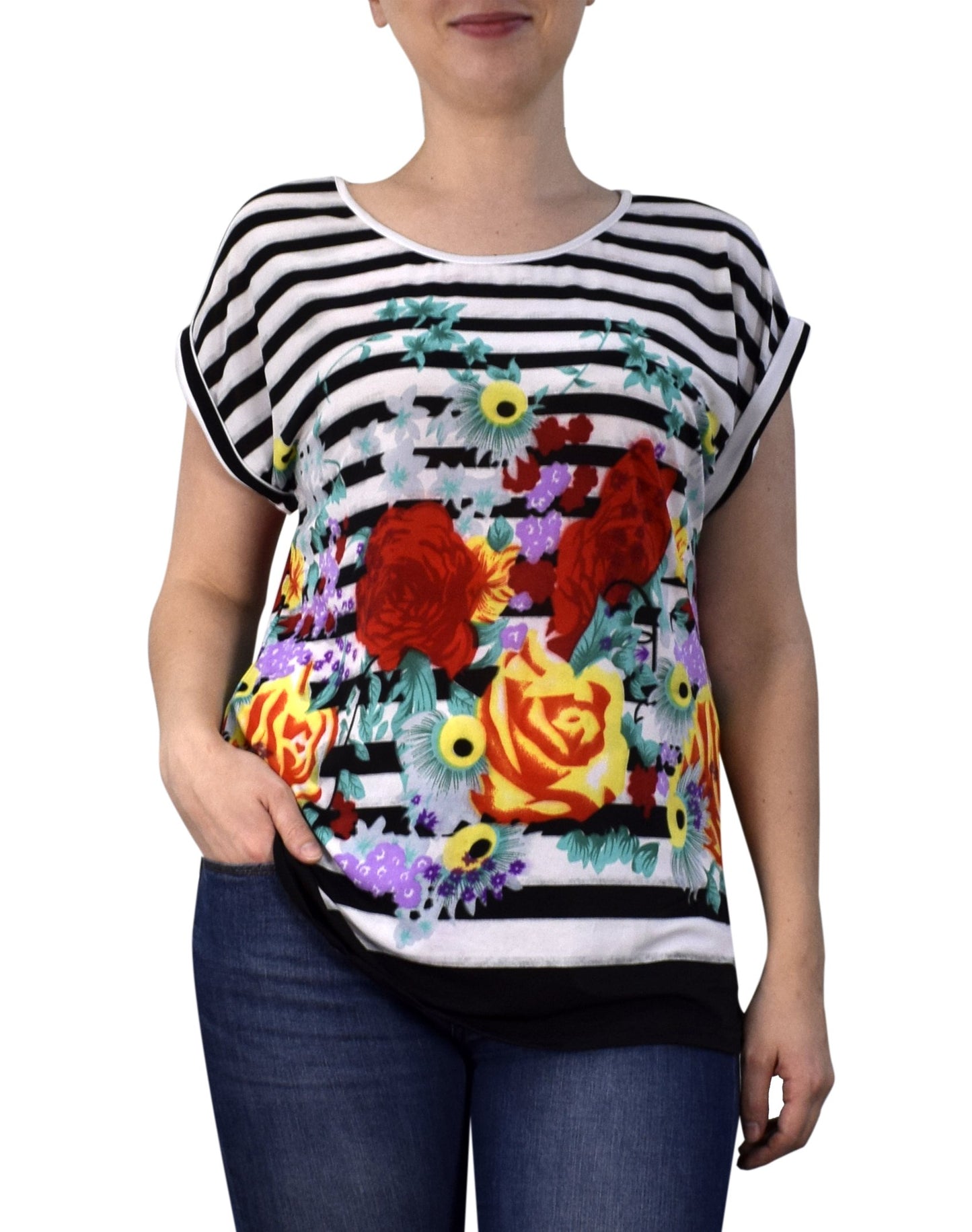 Wholesale Bulk Lot: Boho Floral Print Light Summer Blouse Onyx Medium