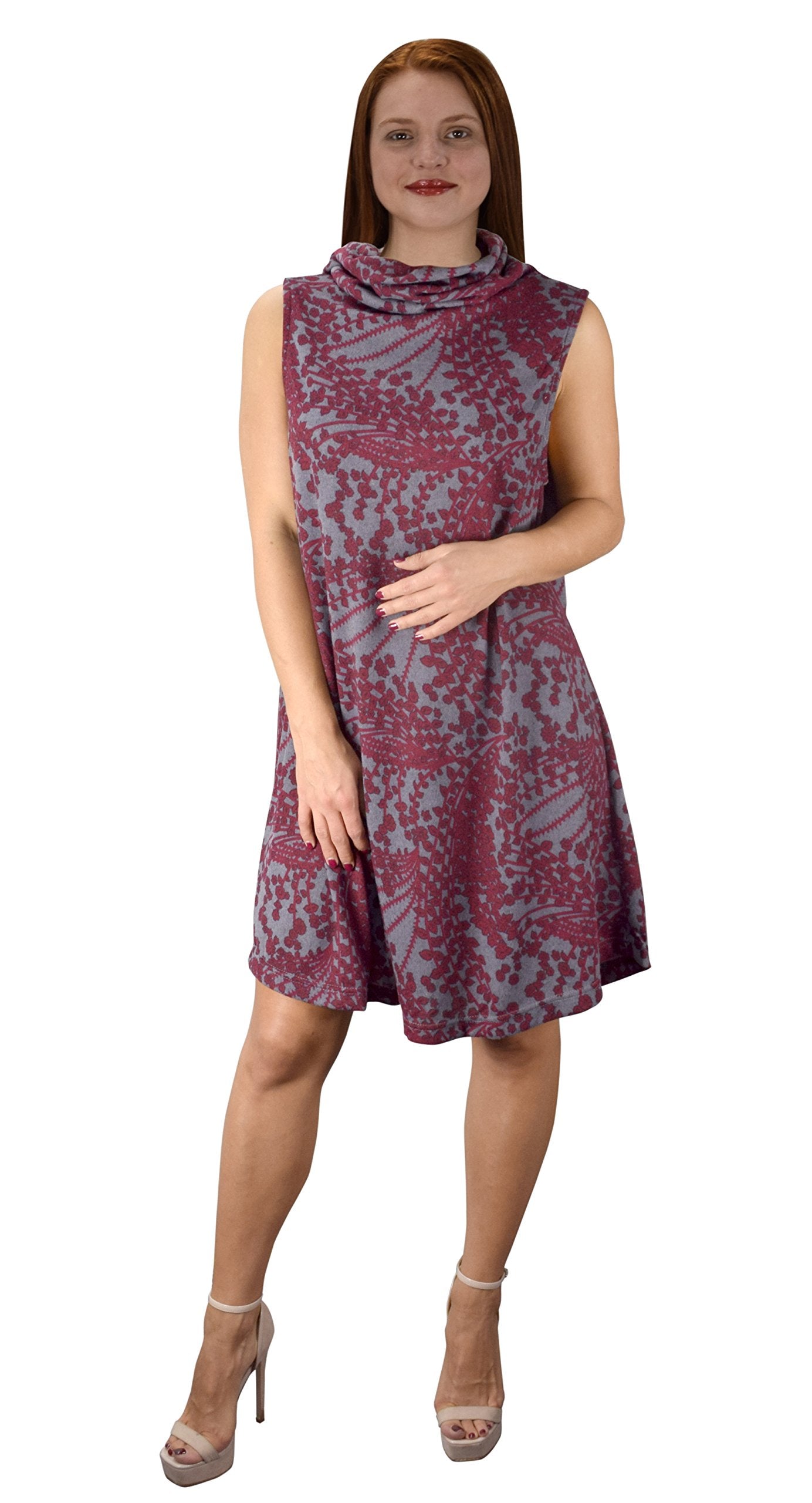 Wholesale Bulk Lot: Cowl Neck Printed Sleeveless Sweater Dress Burgundy Large