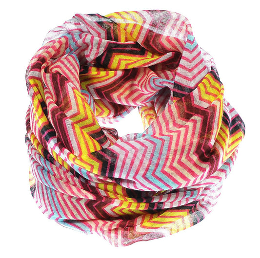 Wholesale Bulk Lot: Radiant Fuchsia Turquoise Multicolor Chevron Geometric Infinity Loop Scarf