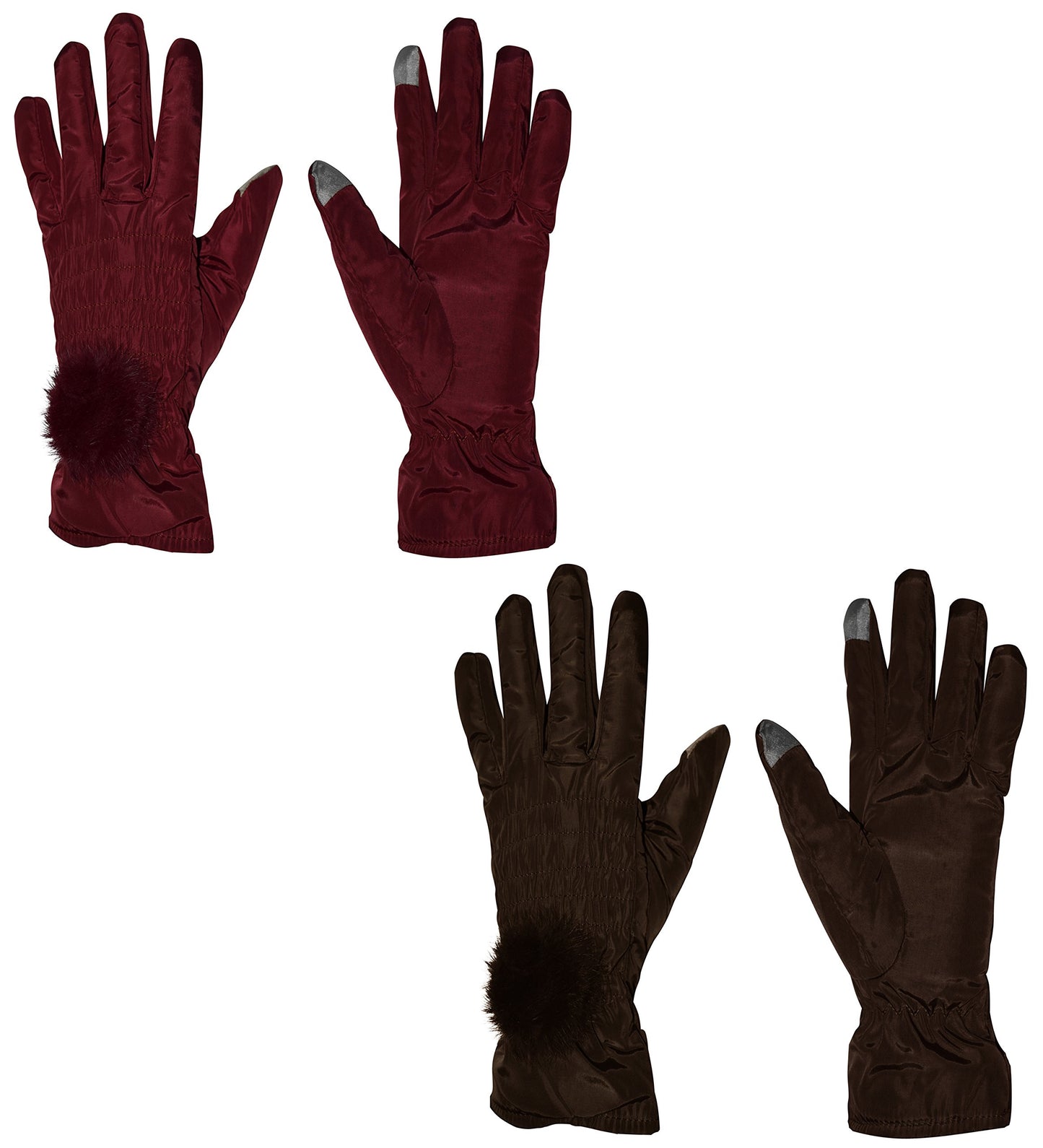 Wholesale Bulk Lot: Women's Fleece Lined Touchscreen Driving Gloves, 2 Pack Red/Brown