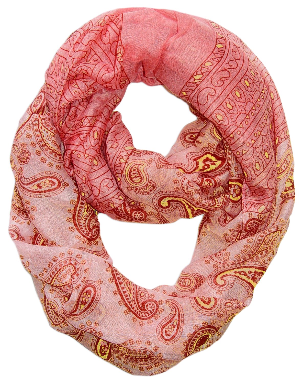 Wholesale Bulk Lot: Lightweight Red Paisley Infinity Loop Scarf for Resellers