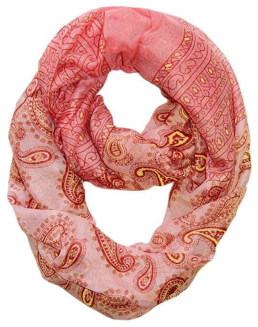 Wholesale Bulk Lot: Lightweight Red Paisley Infinity Loop Scarf for Resellers