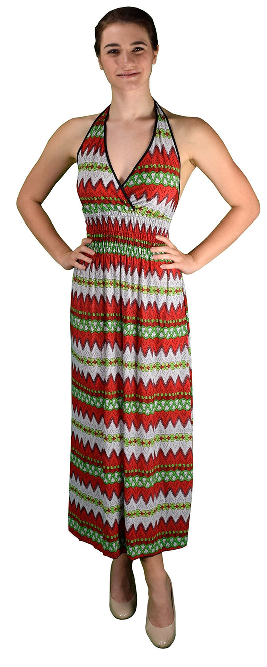Wholesale Bulk Lot: Red Bohemian V Neck Halter Smocked Maxi Dress Size Medium