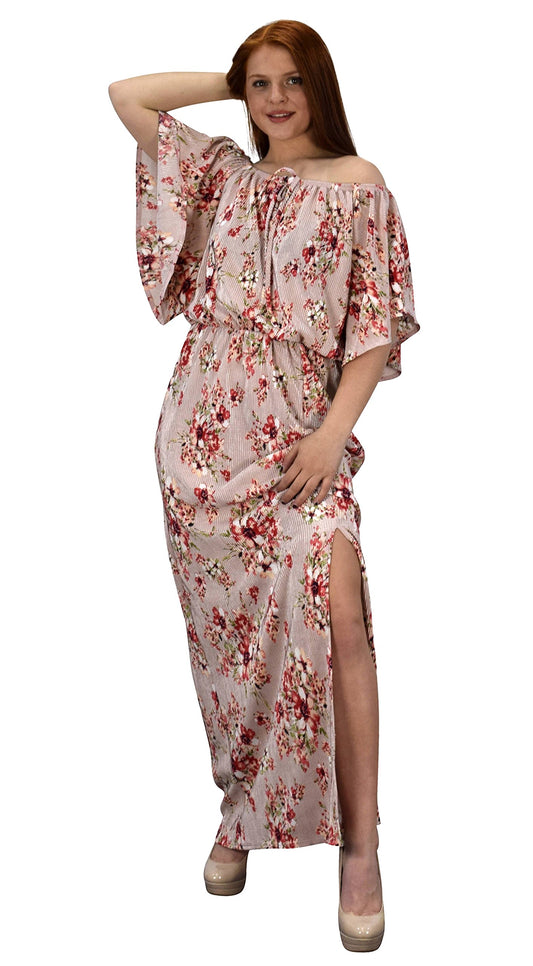 Wholesale Bulk Lot: Women's Vintage Floral Boho Summer Maxi Dress Mauve Large