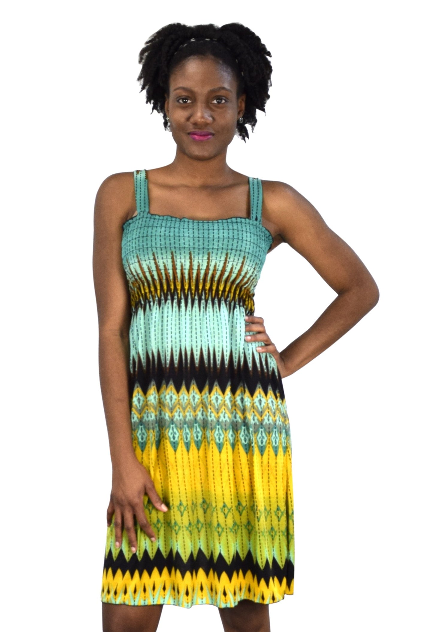 Wholesale Lot: Juniors Exotic Smocked Printed Summer Dress Geo Mint Mango XXL