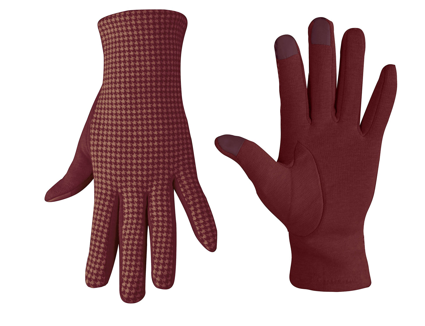 Wholesale Bulk Lot: Red Tan Houndstooth Fleece Lined Smart Phone Gloves