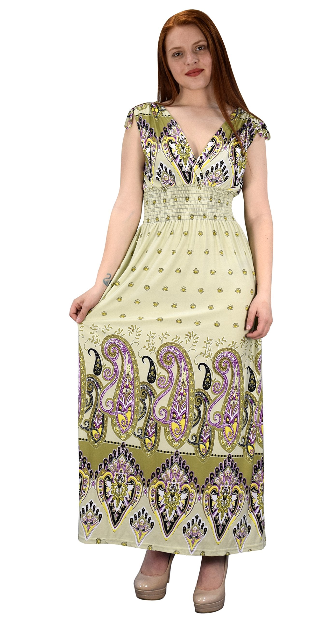 Wholesale Bulk Lot: Women's Floral Boho Sleeveless Maxi Dress Cream Olive Large