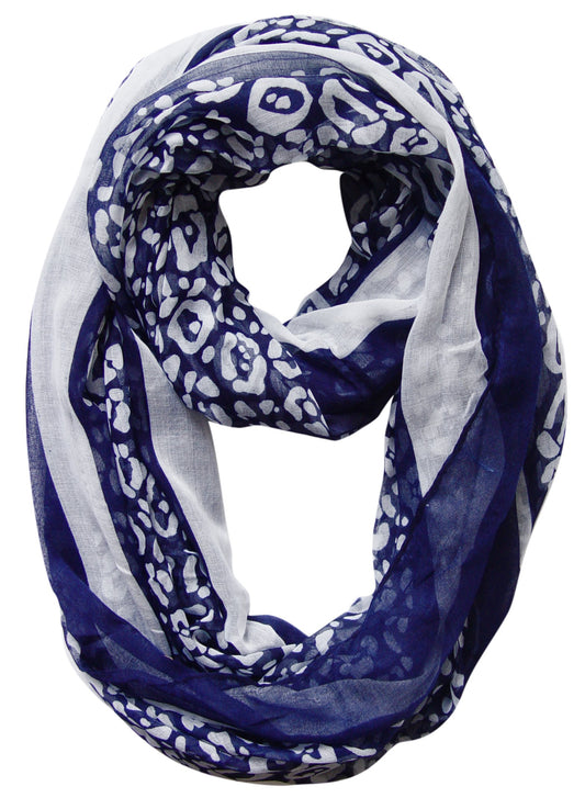 Wholesale Bulk Lot: Retro Neon Animal Print Infinity Loop Scarf Navy Blue Reseller Pack