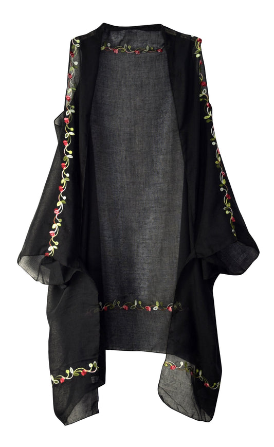 Wholesale Bulk Lot: Vintage Embroidered Floral Print Lightweight Summer Poncho Onyx