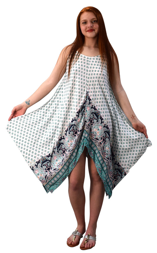 Wholesale Bulk Lot: Women's Gypsy Handkerchief Hem Tunic Dress White Mint Small