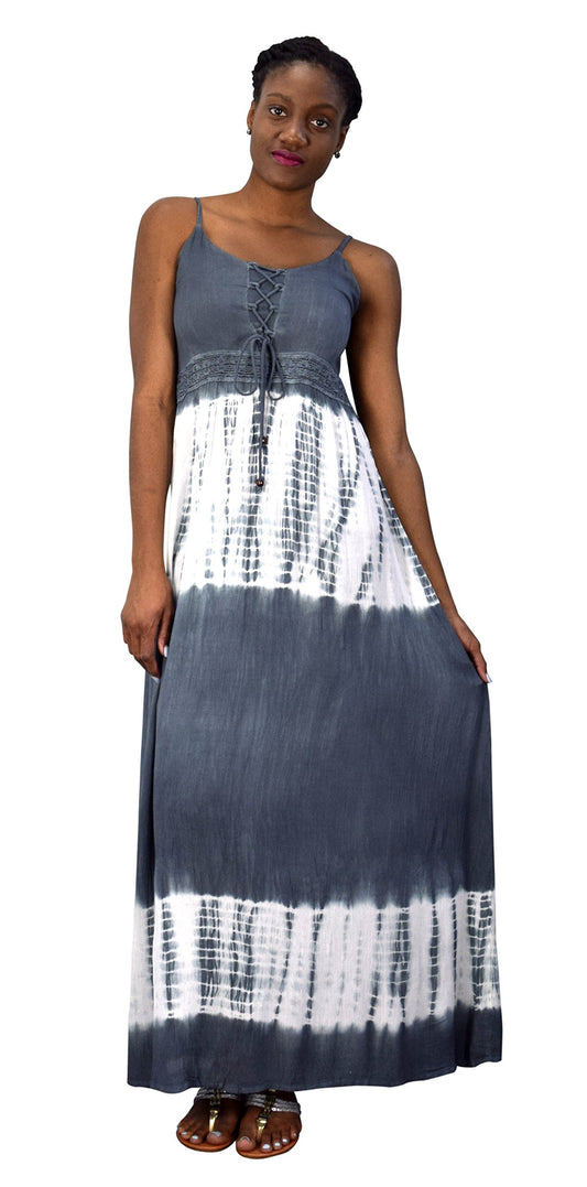 Wholesale Bulk Lot: Womens Tie Dye Crepe Maxi Dress Grey Small Reseller Pack
