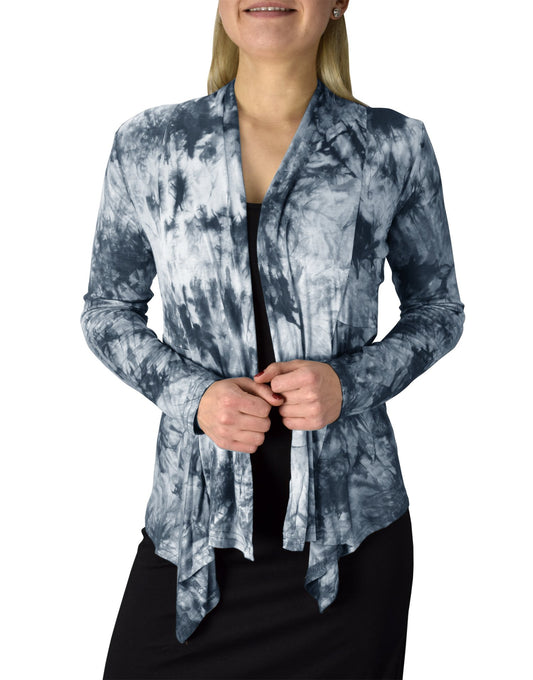 Wholesale Bulk Lot: Tie Dye Asymmetric Hem Open Front Cardigan L/XL Navy Grey