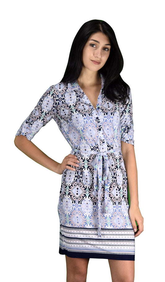 Wholesale Bulk Lot Reseller Blue Buttoned Front Belted Shift Dress Large