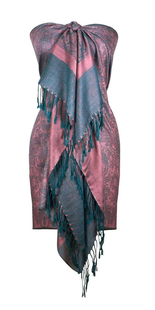 Wholesale Bulk Lot Vintage Two Color Paisley Pashmina Shawl Wrap Pink Teal for Resellers