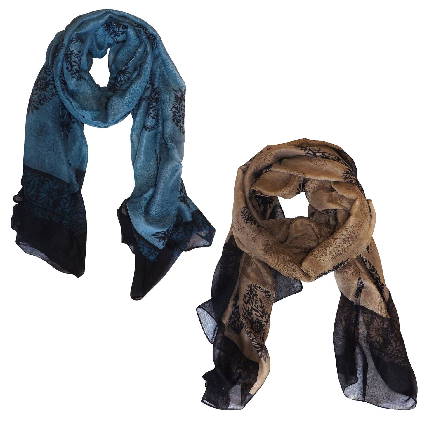 Wholesale Bulk Lot: Tribal Flower Paisley Lightweight Scarf Periwinkle Taupe Reseller Pack