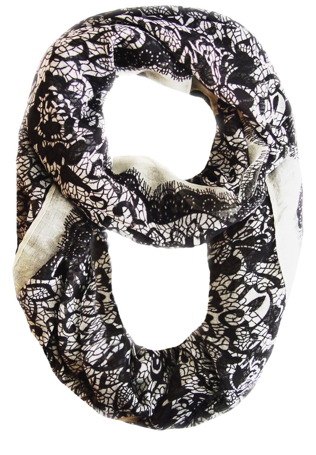 Wholesale Bulk Lot: Tropical Hawaiian Hibiscus & Lace Infinity Loop Scarf Black/White Reseller Pack