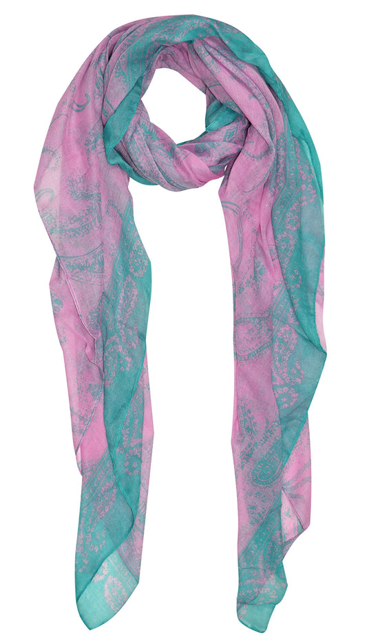 Wholesale Bulk Lot: Elegant Pink Teal Paisley Border Sheer Sarong Scarf Reseller Pack