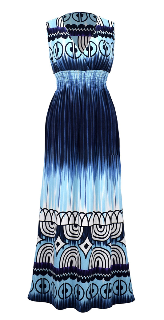 Wholesale Bulk Lot: Tahiti Multicolor Tie Dye Border Print Maxi Dress Size Medium