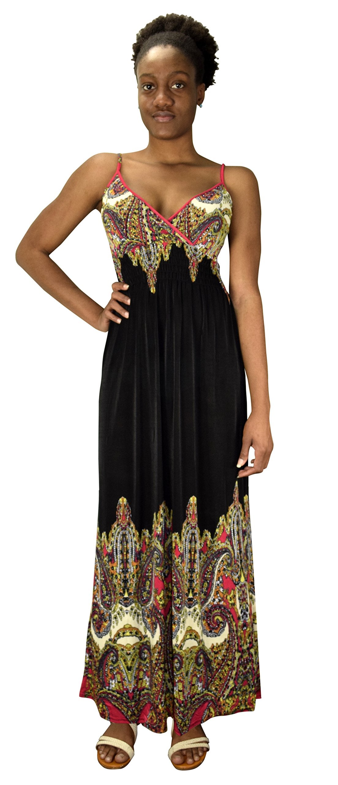 Wholesale Lot: Cinched Waist Sleeveless Paisley Vintage Maxi Dress Black Red Med