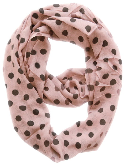Wholesale Bulk Lot: Pink Sheer Polka Dot Circle Print Infinity Loop Scarf for Resellers