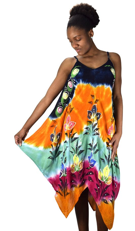 Wholesale Bulk Lot: Floral Tie Dye Handkerchief Hem Sleeveless Spring Dress Small