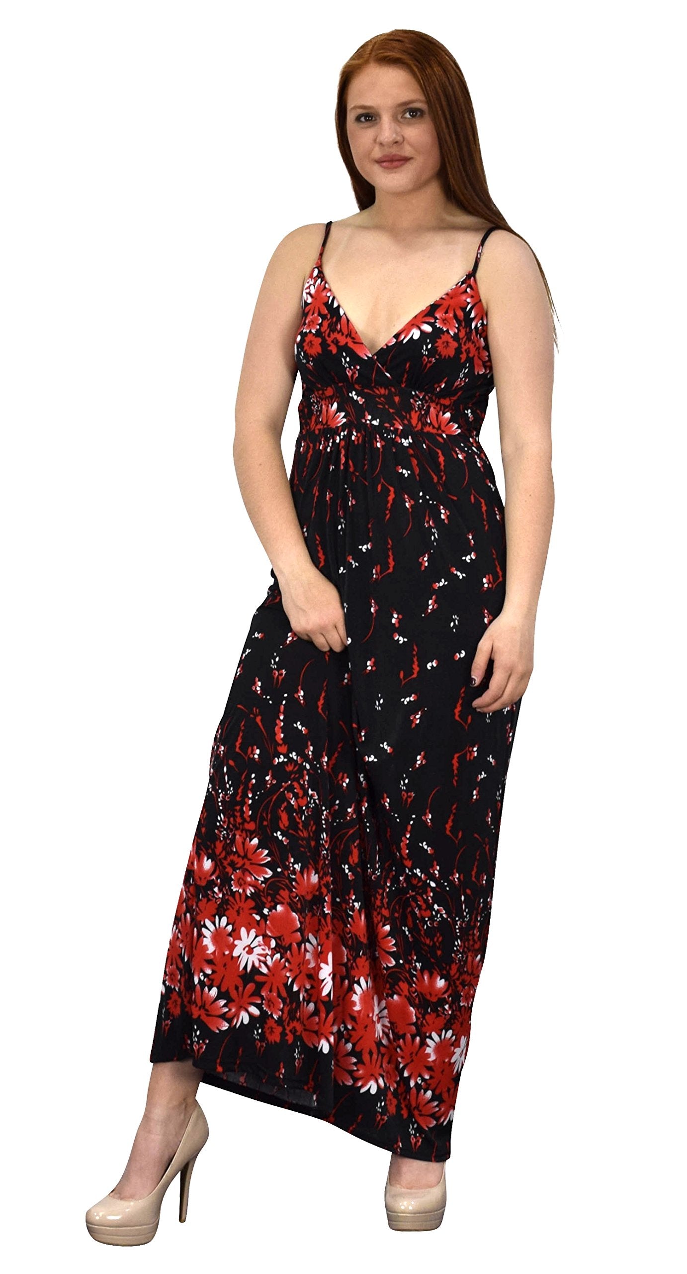 Wholesale Bulk Lot: Gypsy Floral Rose Print Boho Maxi Dress, Small, Black/Red