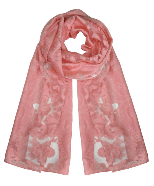 Wholesale Bulk Lot: Floral Embroidered Burnout Lightweight Summer Scarf White Pink Reseller Pack
