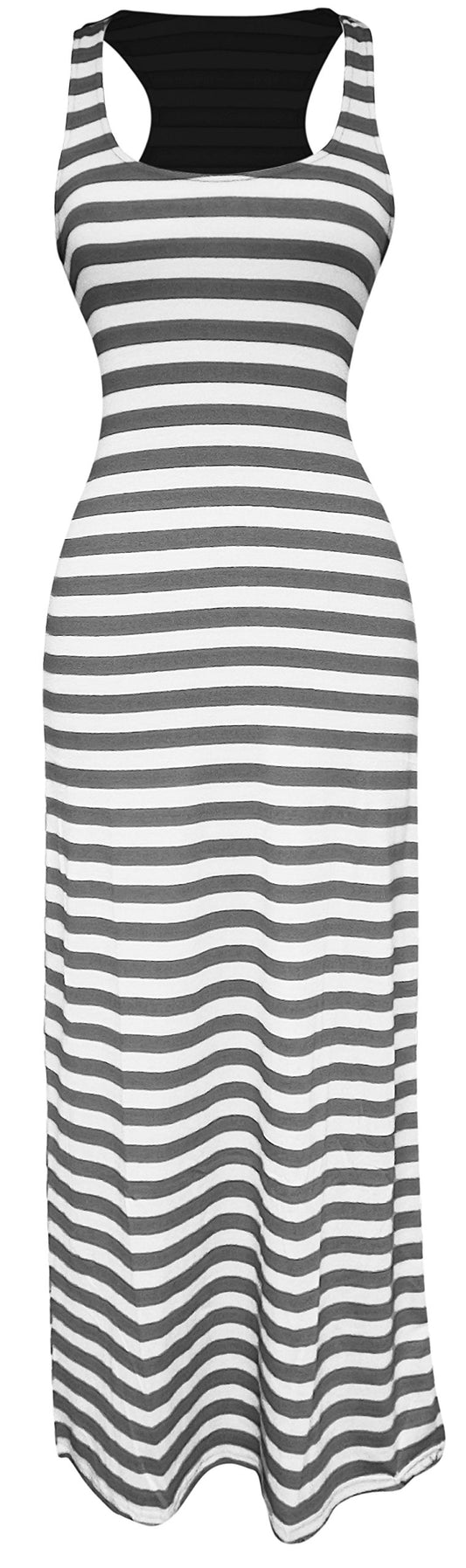 Wholesale Bulk Lot: Striped Grey White Racerback Summer Maxi Dress Size Medium