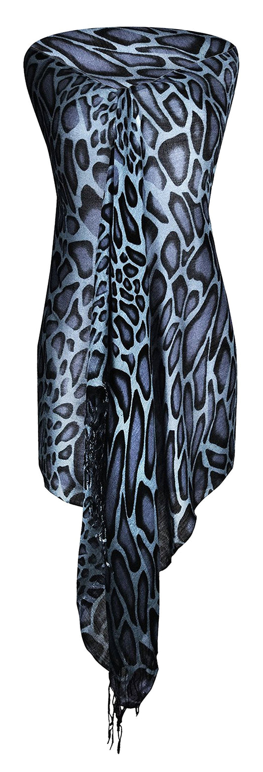 Wholesale Bulk Lot: Giraffe Print Pashmina Scarf Shawl Grey Black Lightweight Reseller Pack