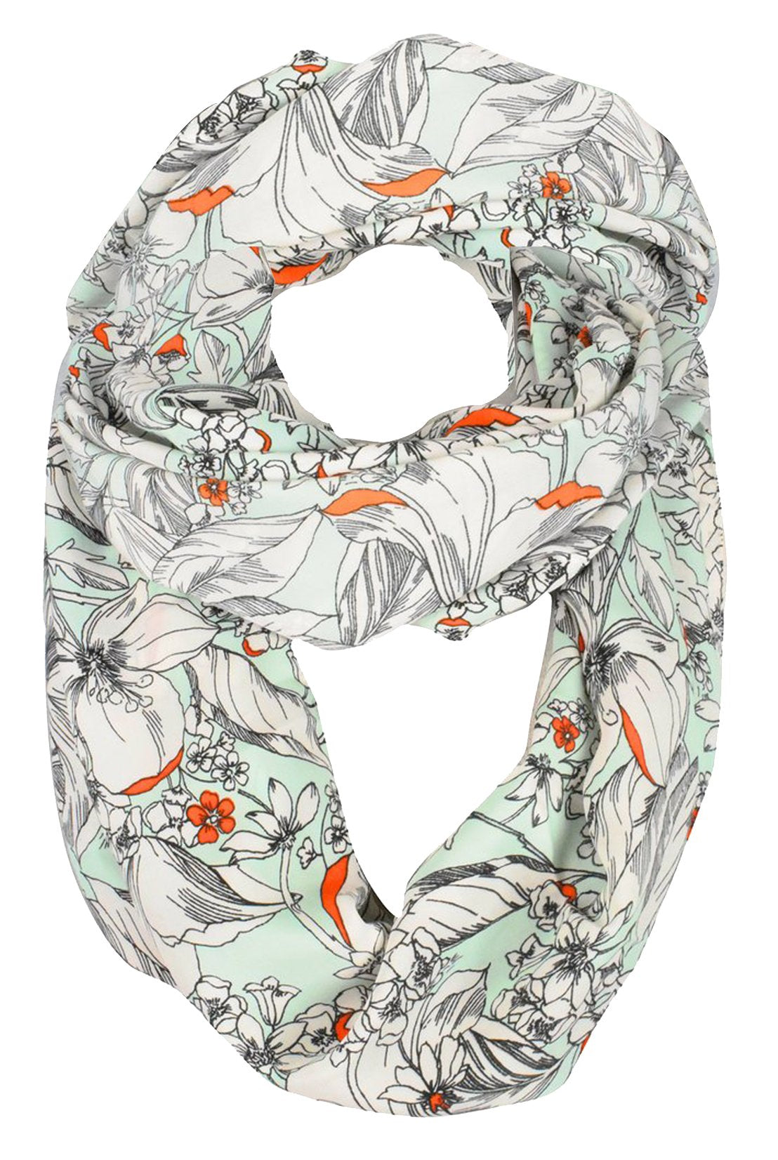 Wholesale Bulk Lot: Vintage Floral Print Infinity Loop Scarf Mint Light Weight Reseller Pack