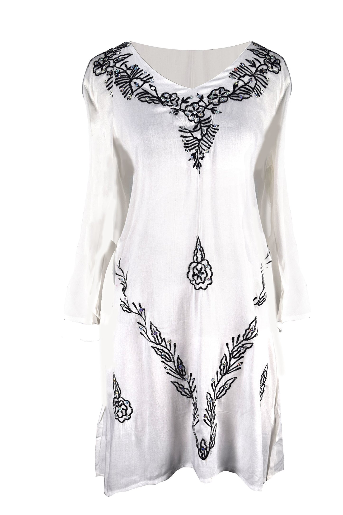 Wholesale Bulk Lot: Women's Sequin Embroidered Tunic V Neck Dress White Medium
