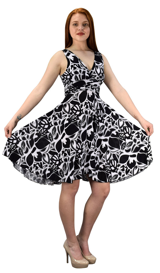 Wholesale Bulk Lot: Women's Floral Sleeveless Surplice Tie Skater Dress Black L