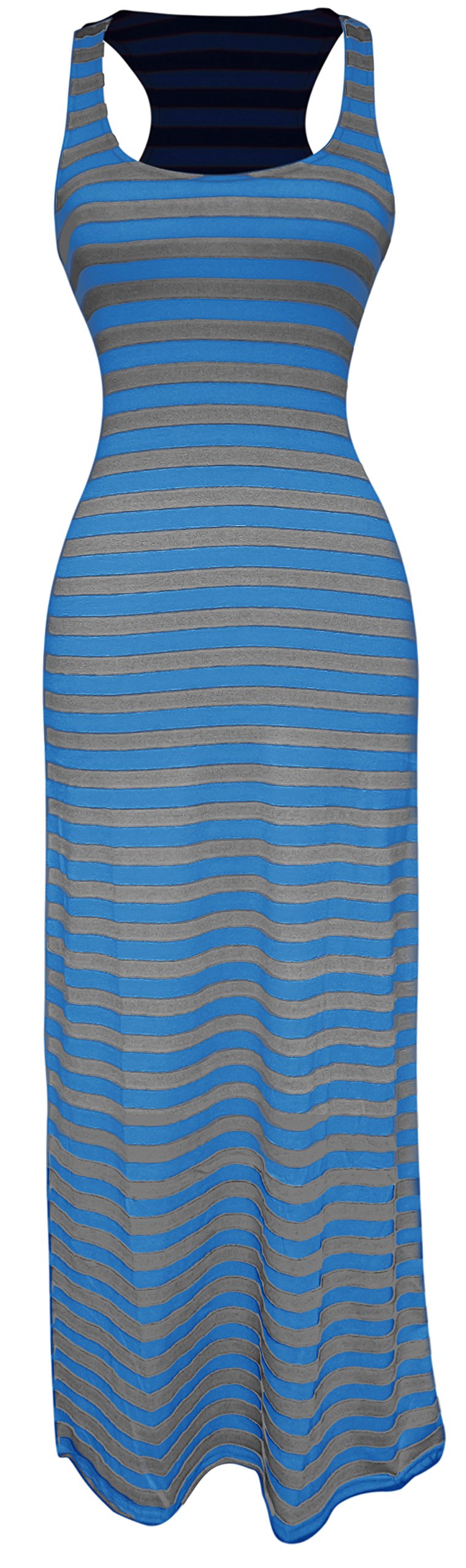 Wholesale Bulk Lot: Racerback Summer Maxi Dress Blue Grey Striped Solid Size M