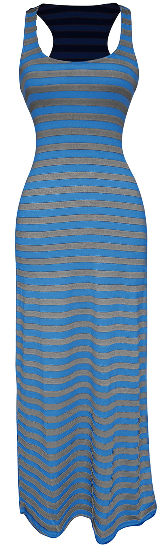 Wholesale Bulk Lot: Racerback Summer Maxi Dress Blue Grey Striped Solid Size M
