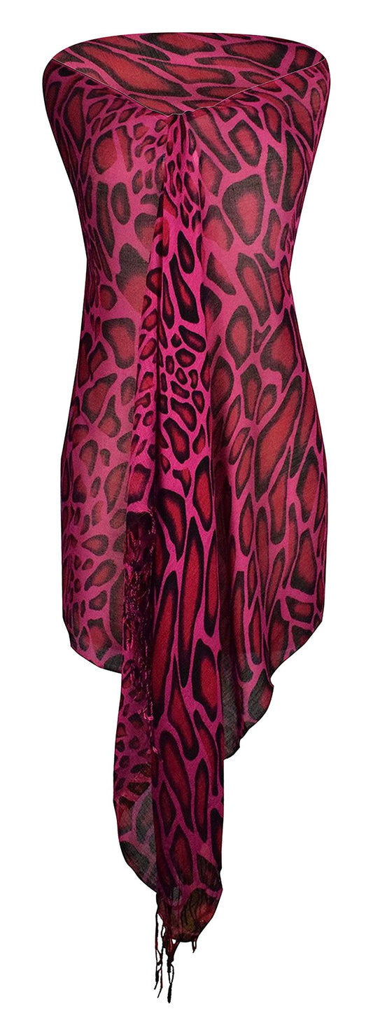 Wholesale Bulk Lot: Giraffe Print Pashmina Scarf Fuchsia Lightweight Shawl Wrap Reseller Pack