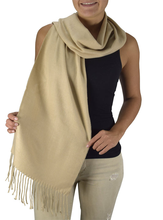 Wholesale Bulk Lot: Soft Warm Cashmere Feel Tan Solid Unisex Scarves for Resellers