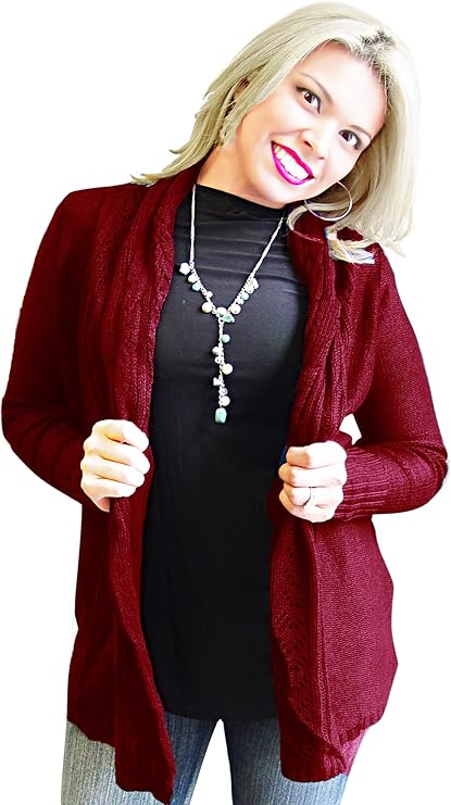 Wholesale Bulk Lot: Vintage Knit Draped Cardigan, Maroon, Size Large