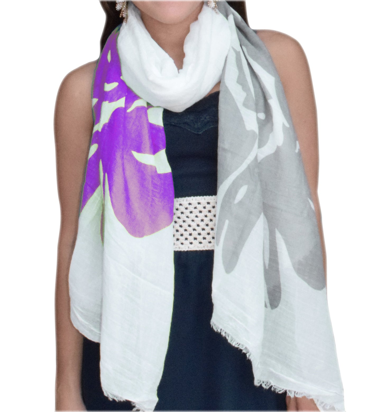 Wholesale Bulk Lot: Faded Nature Floral Scarf Boho Purple Flower Fringe Wrap for Resellers