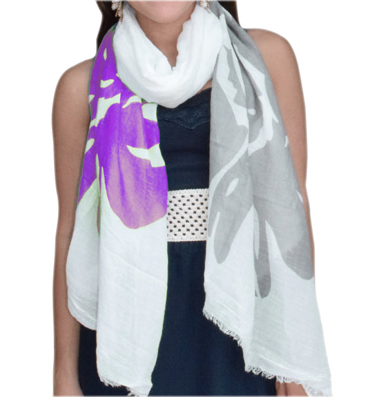 Wholesale Bulk Lot: Faded Nature Floral Scarf Boho Purple Flower Fringe Wrap for Resellers
