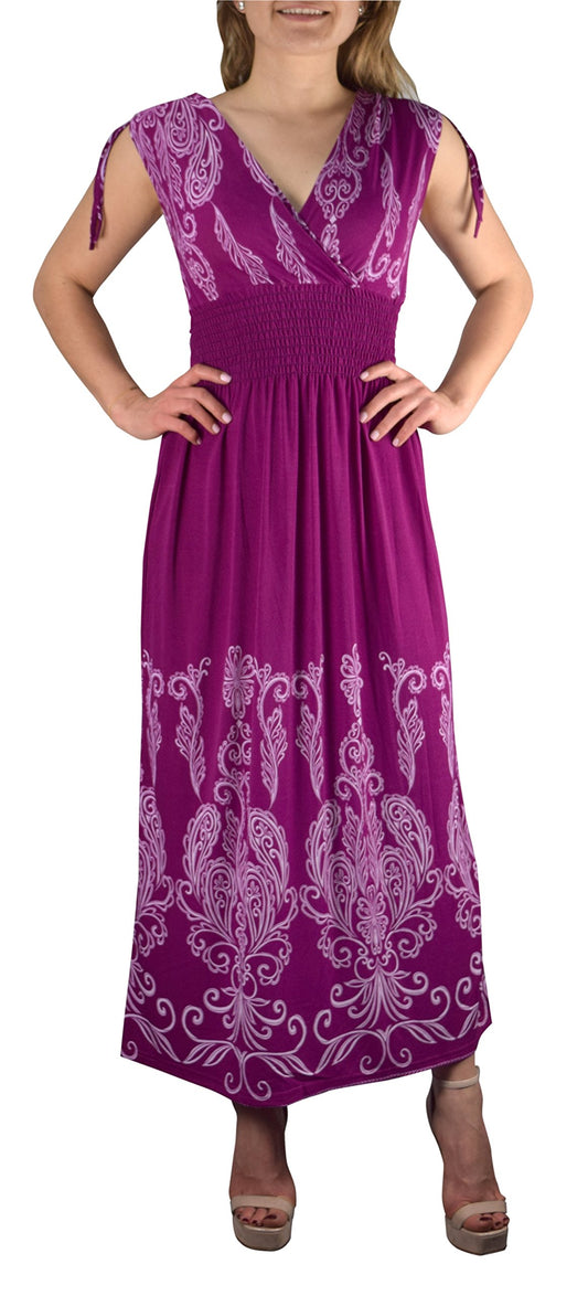 Wholesale Bulk Lot: Tahiti Damask Print Maxi Dress Small Magenta White