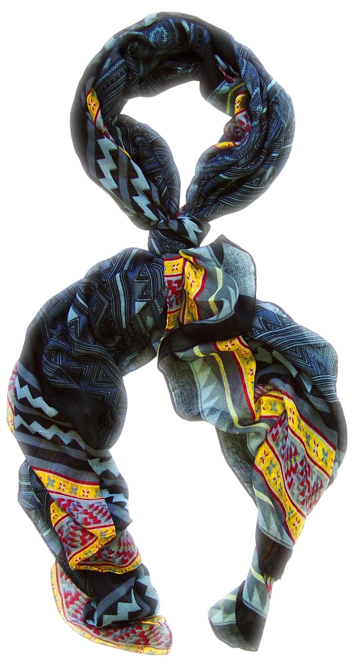 Wholesale Bulk Lot: Vibrant Aztec Tribal Print Lightweight Shawl Wrap Scarf Grey Black Reseller Pack