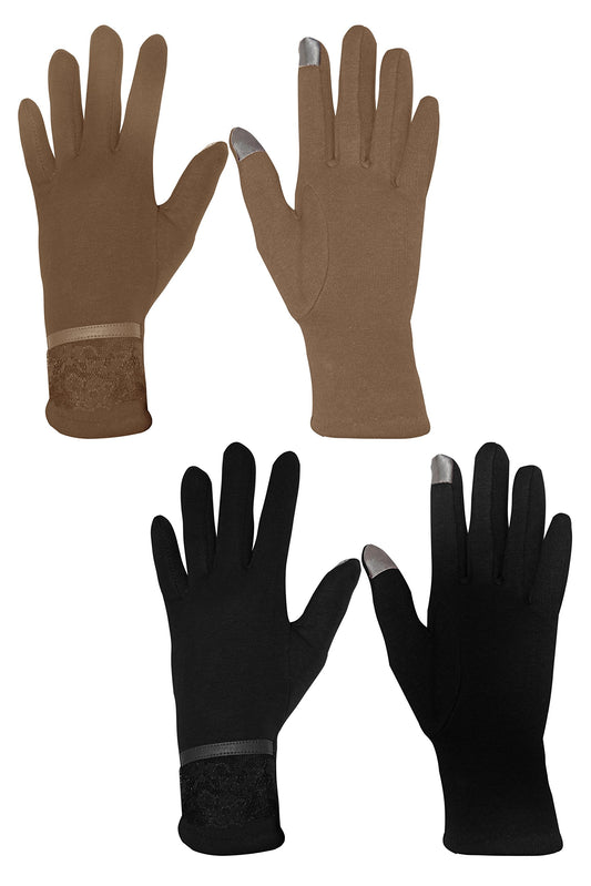 Wholesale Bulk Lot: Women's Touch Screen Fleece Lined Lace Winter Gloves 2 Pack