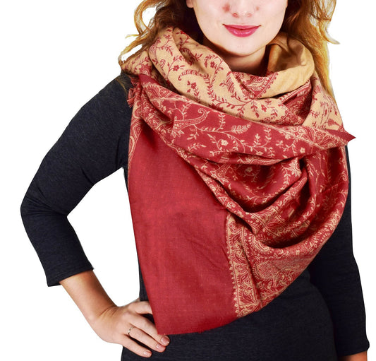 Wholesale Bulk Lot Reversible Paisley Pashmina Thick 4 Ply Blanket Scarf Wrap Cream Pink Reseller