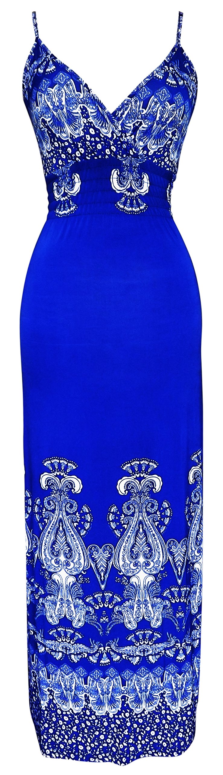 Wholesale Bulk Lot Paisley Print Smocked Waist Tank Maxi Dress Royal Blue Reseller