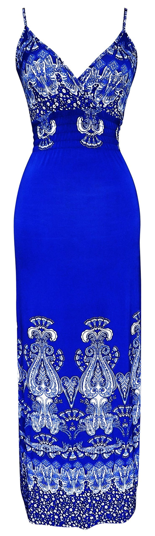 Wholesale Bulk Lot Paisley Print Smocked Waist Maxi Dress Royal Blue Reseller