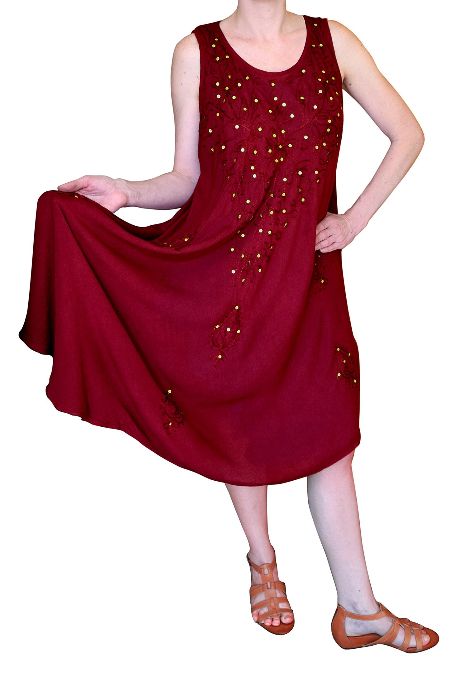 Wholesale Bulk Lot: Embroidered Gem Bathing Suit Cover Up Tunic Dress Maroon Reseller