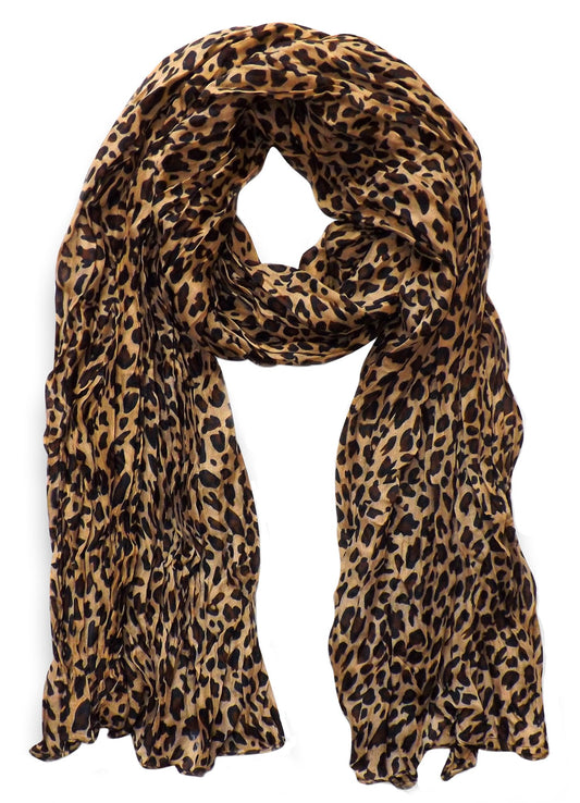 Wholesale Bulk Lot: Women's Leopard Animal Print Crinkle Scarf Wrap Tan Reseller Pack