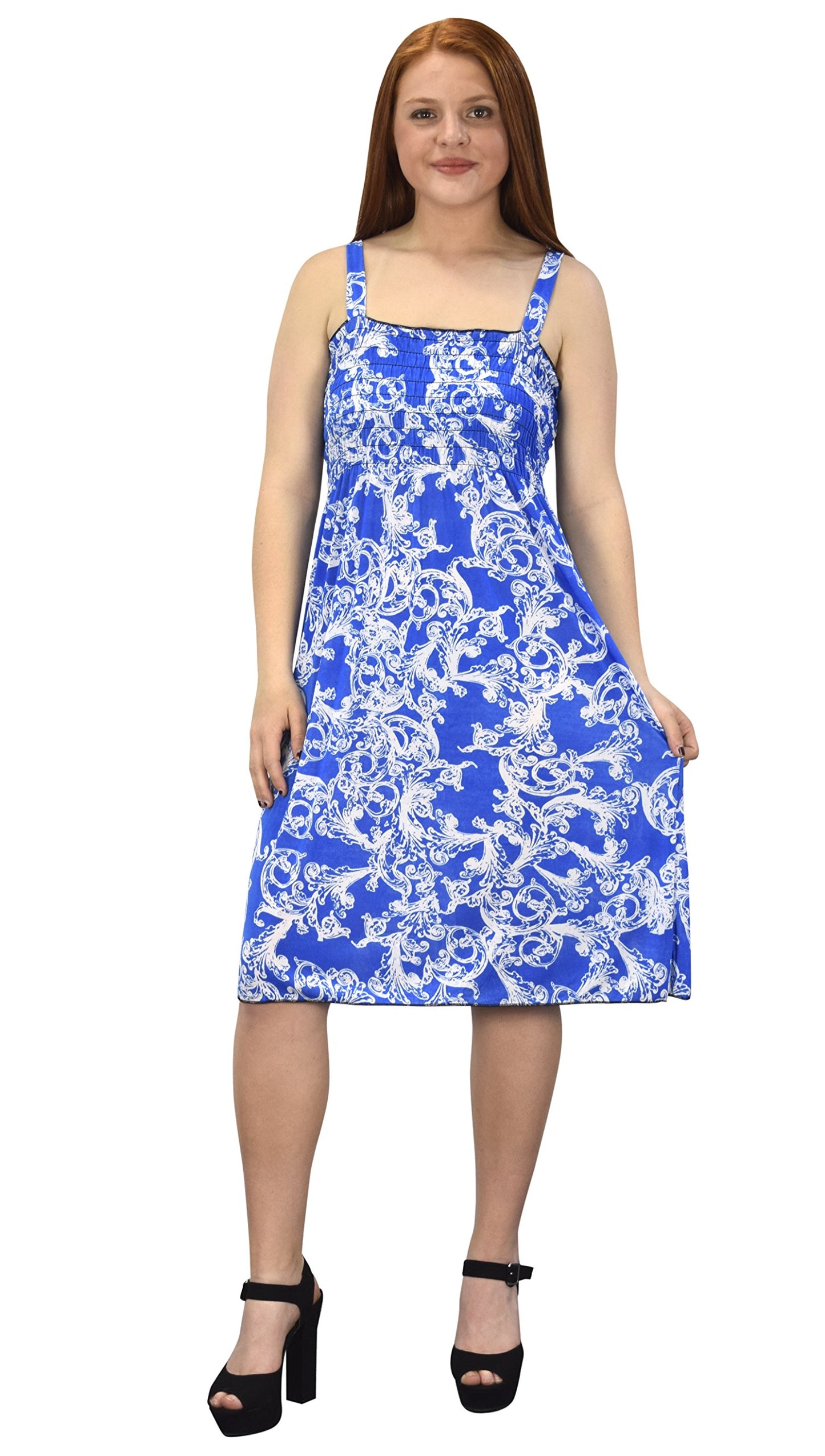 Wholesale Bulk Lot: Exotic Smocked Knee Length Summer Dress Blue White XL Reseller