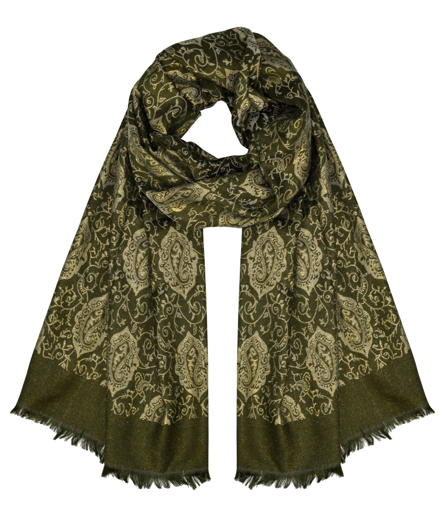 Wholesale Bulk Lot Reversible Paisley Pashmina Shawl Damask Olive Wrap for Resellers