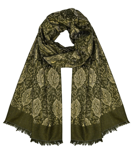 Wholesale Bulk Lot Reversible Paisley Pashmina Shawl Damask Olive Wrap for Resellers